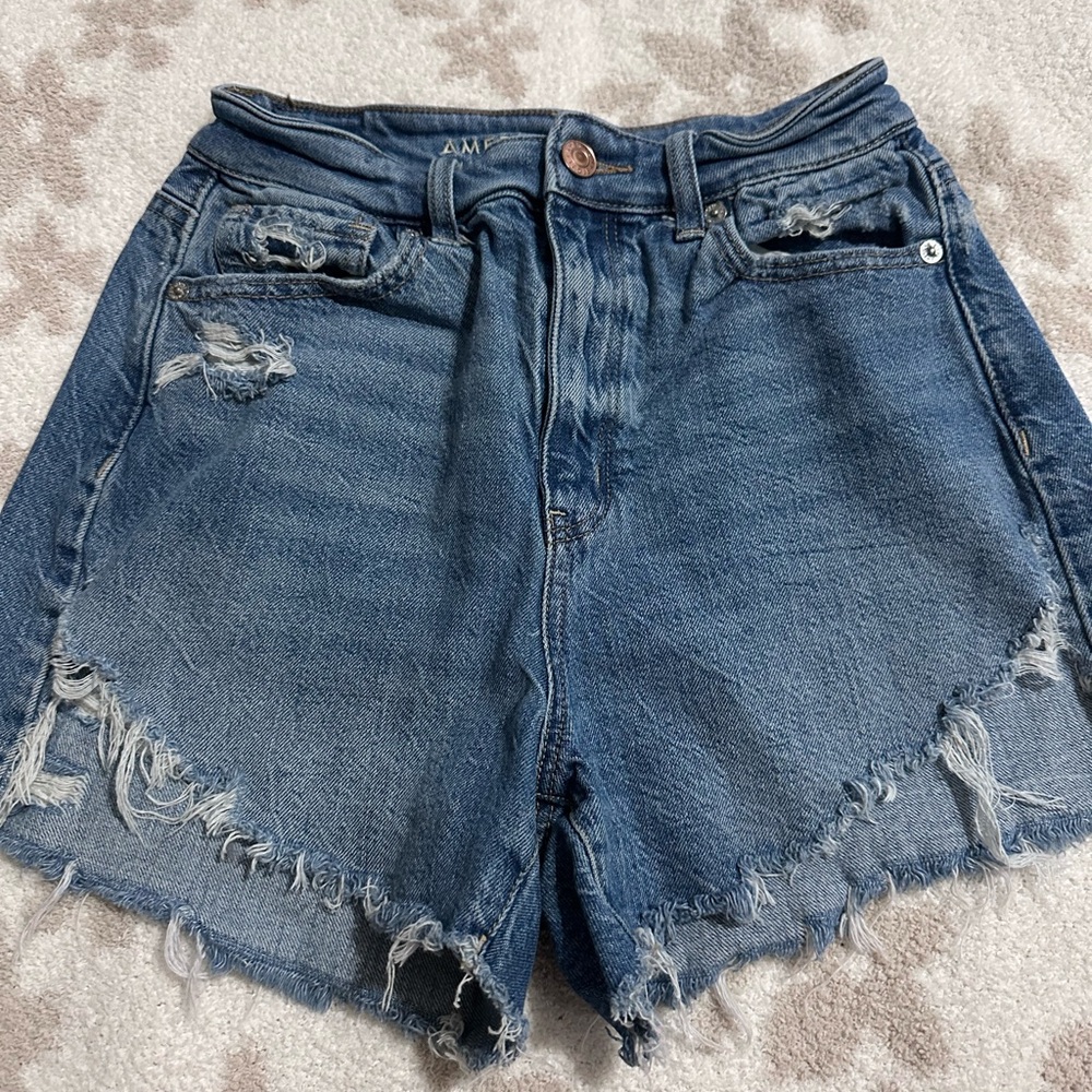 american eagle Women's Blue Distressed Denim Shorts